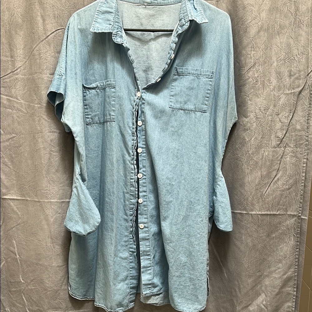 Light Blue Denim Button-Up Shirt
